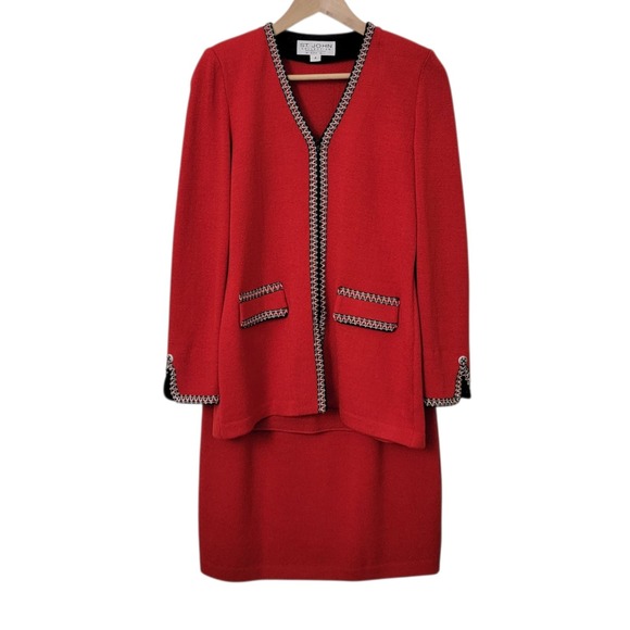 St. John Dresses & Skirts - Vtg St John Collection Marie Gray Skirt Suit Set Size 4 Red Santana 2 Piece